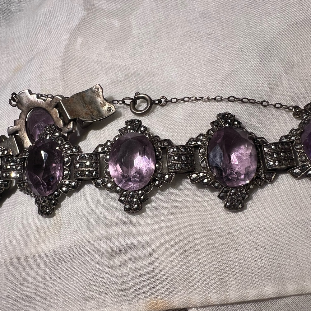 AMAZING& Rare! Art Deco age real Silver and Amethyst Bracelet please read below